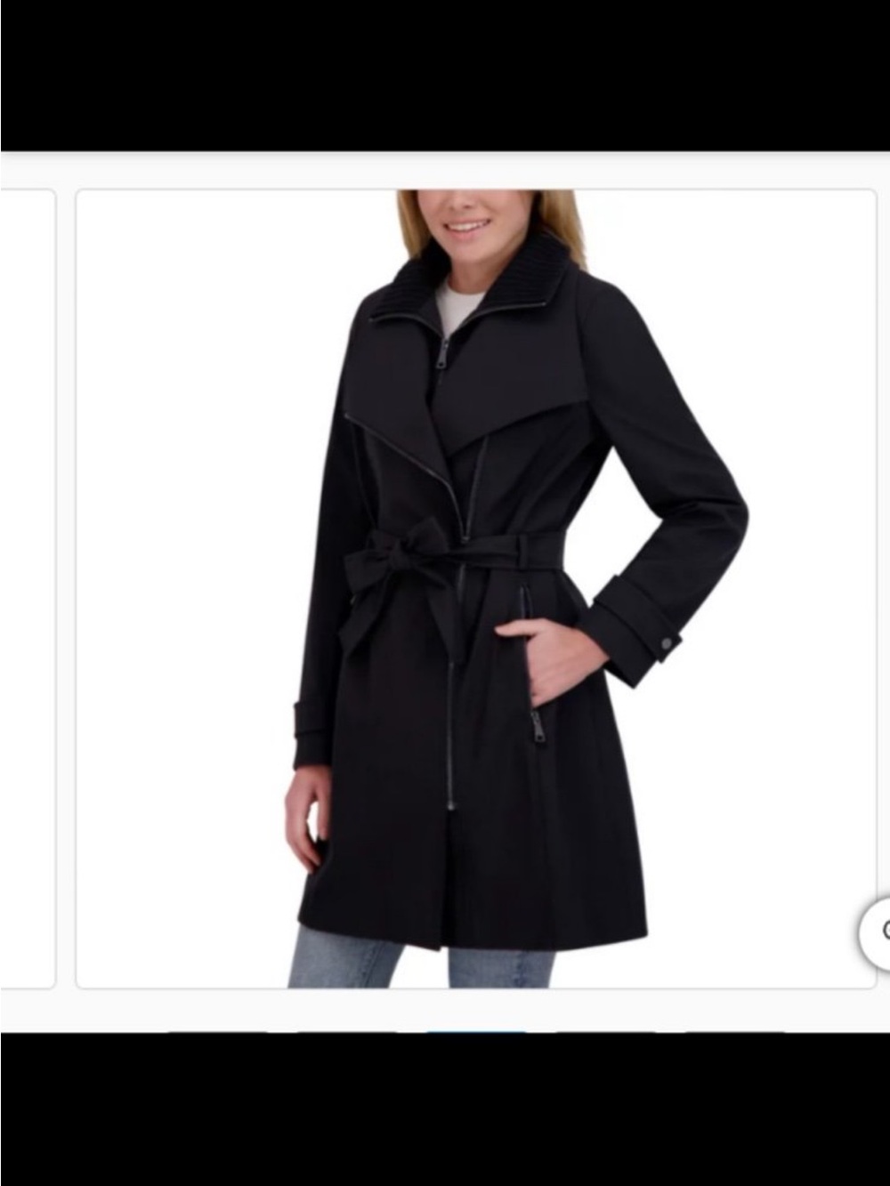 Halston Heritage Black Tie-Waist Trench Coat